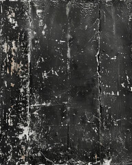 Poster - The worn and weathered surface of an old, black wooden door tells a story of time, with each crack and flake of paint revealing a memory of the past