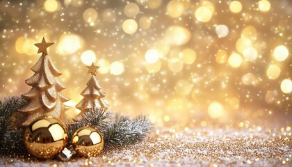 Poster - Festive Gold Christmas: Abstract Twinkling Brightness With Golden Bokeh Lights In Defocused Setting. Jolly Holiday Illuminations Celebrate The Season.