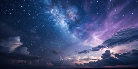 Wall Mural - swirling clouds of night sky with twinkling stars in shades of blue and purple, deep space, dark