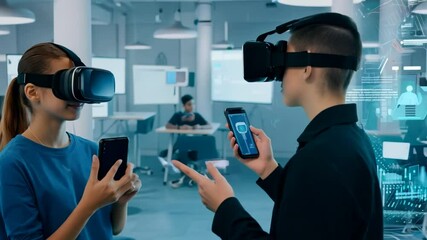 Poster - young students explore virtual reality in a modern classroom setting generative ai