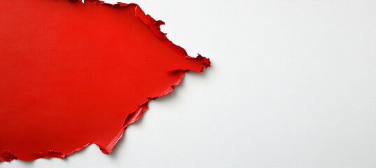 Poster - A piece of red paper is torn and peeling away from a white background. The paper is uneven and has a rough edge