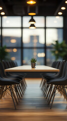 Poster - Spacious conference room with expansive city views, all set for a successful business gathering