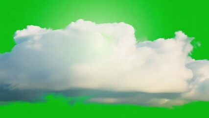 Poster - Fluffy White Clouds Floating Over a Vibrant Green Background Generative AI