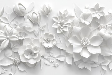 Wall Mural - Flowing hydrangeas overlaid with wabi-sabi porcelain relief