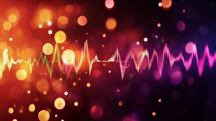 Wall Mural - Vibrant sound wave with dynamic bokeh light effects in warm and purple tones
