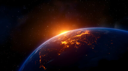 Wall Mural - earthrise sunrise over europe from space, planet, sunset, cosmos, universe, stars