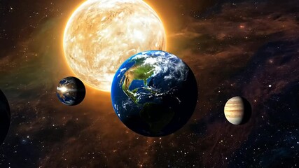 Poster - Earth Among the Planets of the Solar System Illuminated by the Sun Generative AI