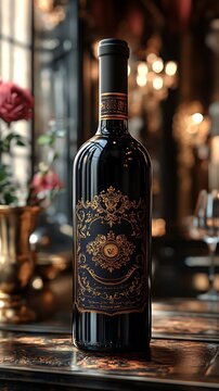 Intricate gold label adding a touch of luxury to wine bottle picture