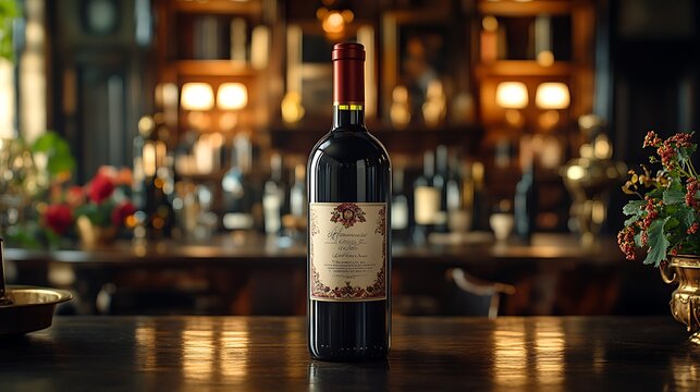 Luxurious wine bottle enhanced by intricate gold label design for elegance picture