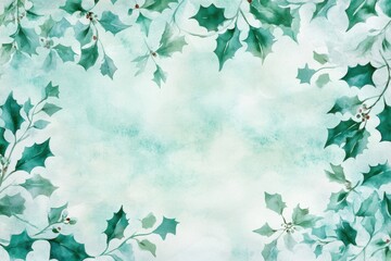 Poster - a cute christmas-themed watercolor background with holly leaves and berries, in soft pastel colors o