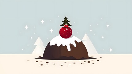 Poster - A lone Christmas pudding represented in a minimalist style AI generated illustration