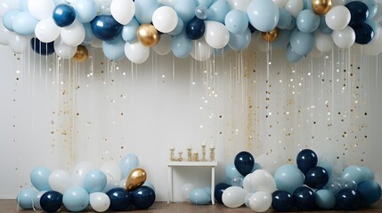 Poster - A room decorated minimally for New Year with miniature balloons AI generated illustration