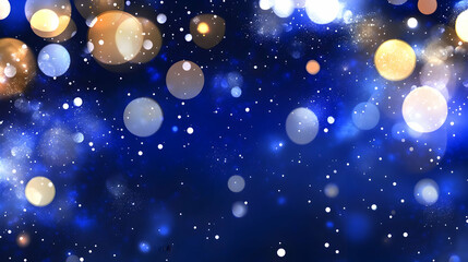 Wall Mural - Sparkling Blue and Gold Bokeh Background, lights, sparkles, glitter, night, dark