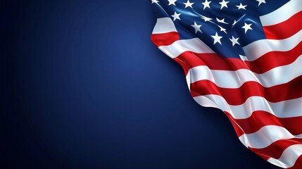illustration of united states flag on blue background and copy space