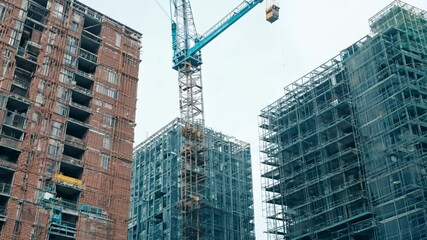 Poster - Workers Building High-Rise Residential Buildings With Cranes Generative AI