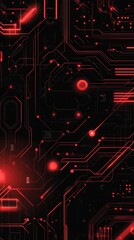 Poster - Vibrant red and black cybernetic backdrop with intricate circuit designs. Generative AI