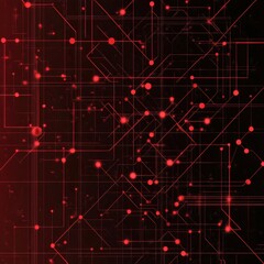 Poster - Vibrant red and black cybernetic backdrop featuring intricate digital patterns. Generative AI