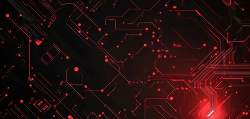 Poster - Abstract cybernetic backdrop with red and black circuitry design. Generative AI