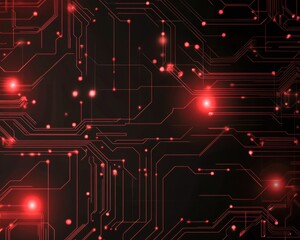 Poster - Red and black cybernetic backdrop featuring intricate circuit patterns. Generative AI