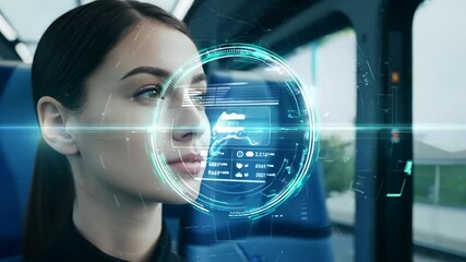Poster - Future Biometric Facial Recognition Scanning in a Train Cabin Generative AI
