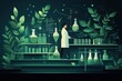 © Umi Sakina - A scientist in a lab coat stands in a laboratory with beakers and plants in the background, representing a green future.