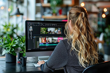 Aufkleber - Graphic Designer Enhancing Photos Using Computer Software in Studio