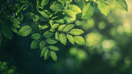 Wall Mural - close-up of green leaves in natural sunlight