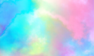 Aufkleber - Colorful watercolor background of abstract sunset sky with puffy clouds in pastel rainbow colors of pink blue yellow orange and