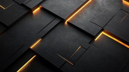 Poster - Abstract Background of Dark Textured Panels with Glowing Golden Lines for Dramatic and Modern Visuals in Design Projects