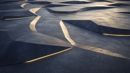 Poster - Abstract Geometric Landscape with Soft Lighting and Textured Surface, Showcasing Unique Patterns and Shapes for Modern Art or Design Projects