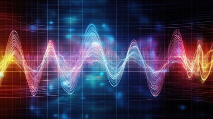 Poster - Vibrant Abstract Sound Waves with Colorful Gradients Representing Music, Energy, and Motion in a Digital Visualization of Audio Frequencies