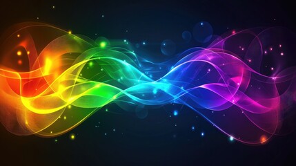 Poster - Vibrant Waves of Colorful Light Creating a Dynamic Abstract Background with Sparkling Stars in a Dark Night Setting, Perfect for Art and Design Projects