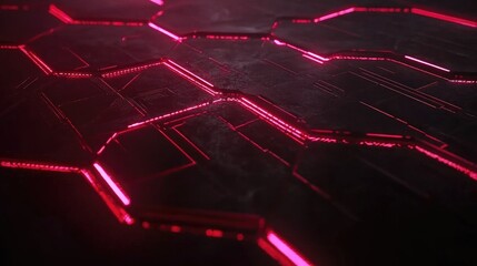 Poster - Futuristic Abstract Background with Glowing Hexagonal Patterns in a Vibrant Red Color Scheme for Modern Design Projects or Technology Themes