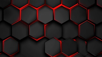 Aufkleber - Abstract Hexagonal Pattern with Dark Surfaces and Illuminated Red Edges, Ideal for Technology and Modern Design Backgrounds