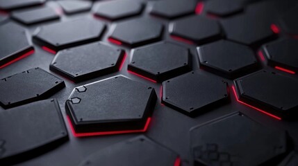 Poster - Abstract close-up of hexagonal textured surface with illuminated edges showcasing a modern design aesthetic, suitable for technology and futuristic themes
