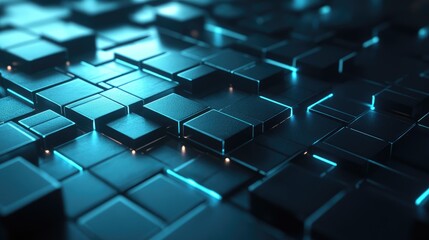 Poster - Abstract Digital Landscape with Glowing Cubes and 3D Textures for Technology, Gaming, and Futuristic Design Projects