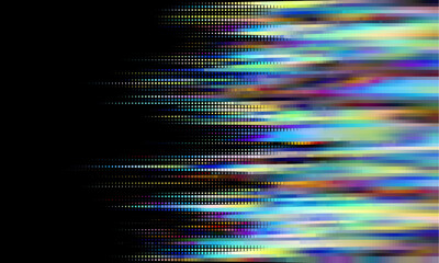 Aufkleber - Abstract halftone dotted digital technology wide background with futuristic neon light and faded effect. Cyberpunk and retrowave design for technology