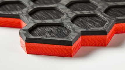 Poster - Modern Textured Design in Black and Red Colors Featuring Hexagonal Patterns Crafted with Precision and Attention to Detail for Contemporary Interiors