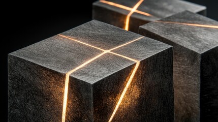Aufkleber - Modern Artistic Cubes with Intricate Light Patterns Showcasing a Unique Blend of Texture and Shape for Elegant Home Decor or Contemporary Art Exhibitions