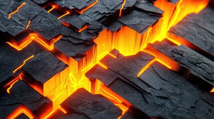 Poster - Abstract Lava Texture on Dark Rock Surface with Glowing Orange Lines, Evoking Volcano, Heat, Energy, and Geothermal Phenomena for Artistic and Creative Projects