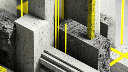 Poster - Abstract Composition of Geometric Shapes and Textures with Vibrant Yellow Accents Creating a Modern and Stylish Atmosphere in Design and Art Contexts