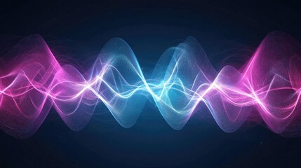 Poster - Vibrant Waveform Visualization with Colorful Fluid Lines Representing Energy Flow and Sound Waves in a Dynamic Abstract Style