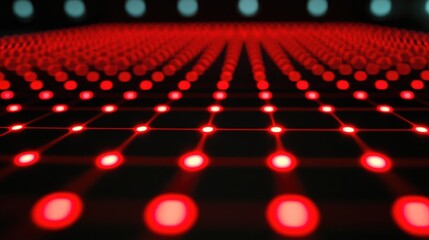 Poster - Abstract representation of glowing red dots in a grid formation creating a futuristic and high-tech visual experience, emphasizing light and pattern in digital design.