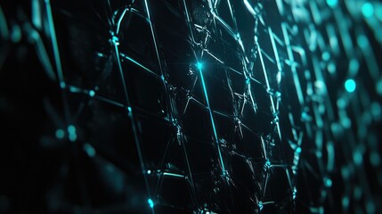 Poster - Abstract 3D Rendering of a Futuristic Network Grid with Glowing Blue Lights and Interconnected Structures, Representing Technology and Innovation Concepts