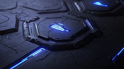 Poster - Futuristic Abstract Surface with Glowing Blue Lines and Geometric Patterns Perfect for Technology Themes, Sci-Fi Concepts, and Digital Backgrounds in Creative Projects