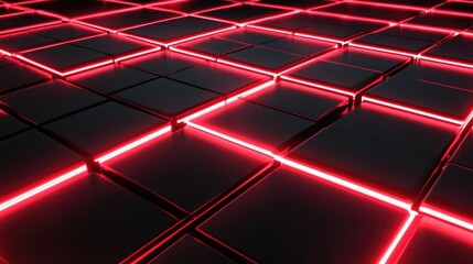 Poster - Futuristic Neon Grid Floor with Illuminated Edges Creating a Vibrant Electronic Landscape for Digital Art and Design Backgrounds