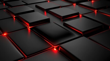 Poster - Abstract black surface with illuminated red accents, showcasing a modern digital design ideal for technology backgrounds, wallpapers, and promotional materials.