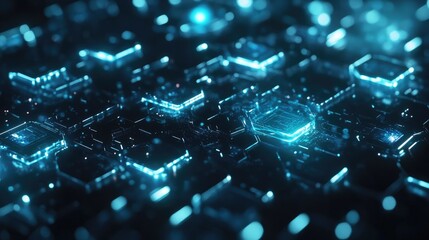 Poster - Futuristic Technology Background Featuring Glowing Hexagonal Patterns and Digital Elements in a High-Tech Environment