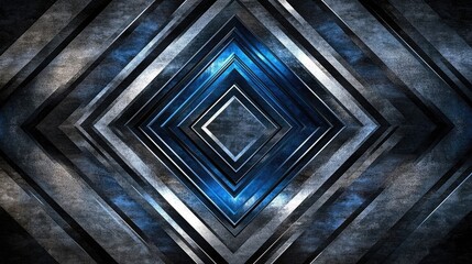 Poster - Abstract geometric artwork featuring layered diamond shapes in shades of blue and gray with a textured background for modern design and decoration