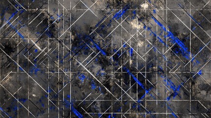 Poster - Abstract Geometric Background with Dark Texture and Blue Highlights, Featuring Complex Lines and Shapes in a Contemporary Artistic Style